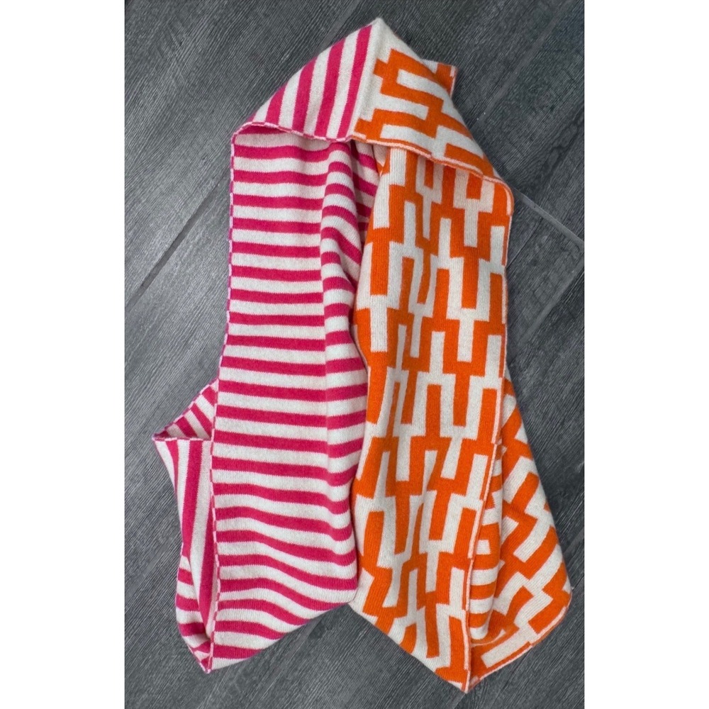 Jonathan Adler Wool Cashmere Scarf Pink Stripe Orange Geometric Greek Key Knit‎